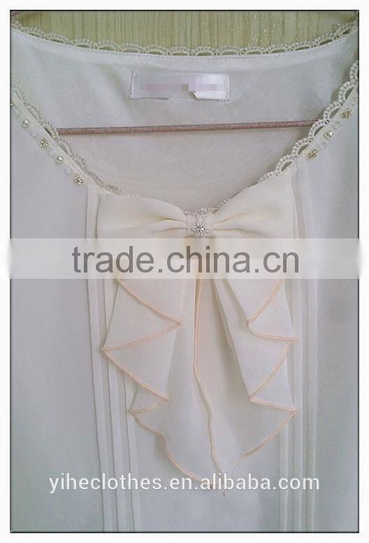 Bow chiffon T-shirt short sleeve girl's sweet T-shirt