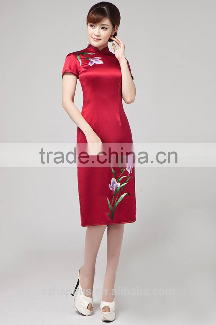 Handmade Silk Embroidery Qipao /Cheongsam in Pure Mulberry Silk