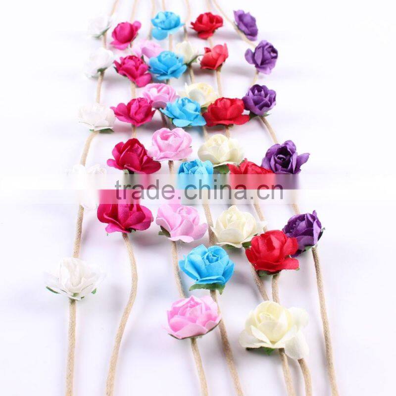 Hot-sales baby rose flower Headband girl Leather rope flower hairband Toddler baby rose flower crown Headband wh-1825