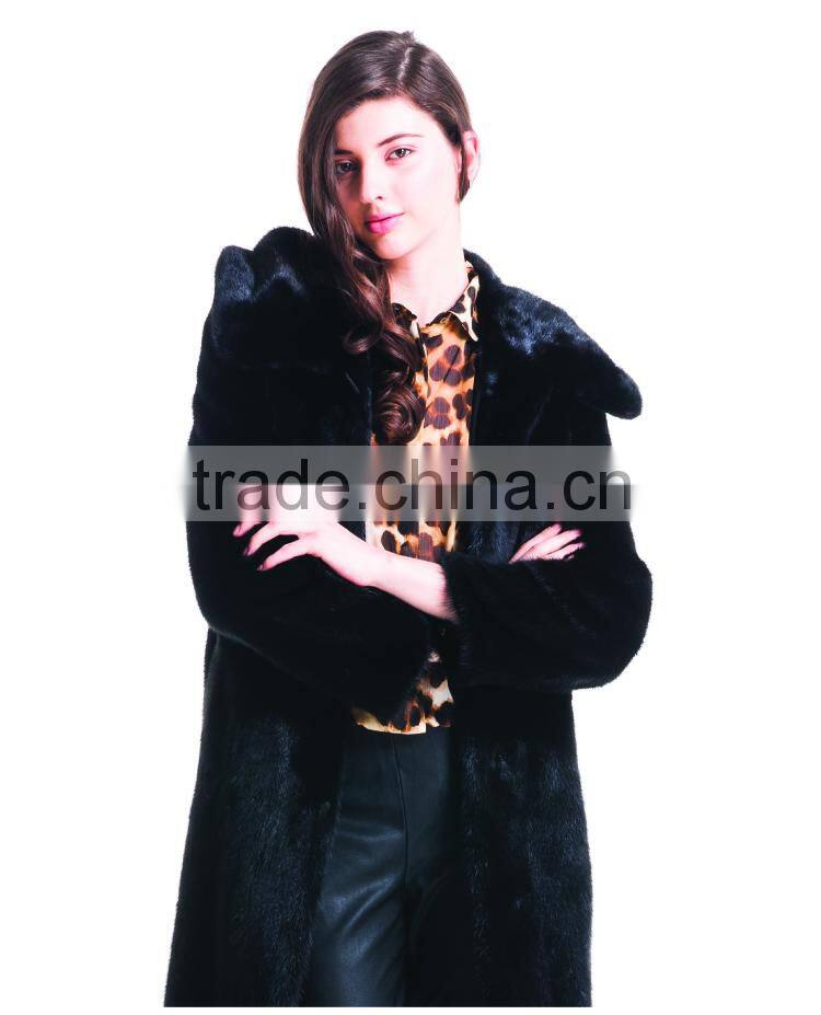 2015 New Design Medium Length Winter Women Coat With Mink Fur Hat Overcoat