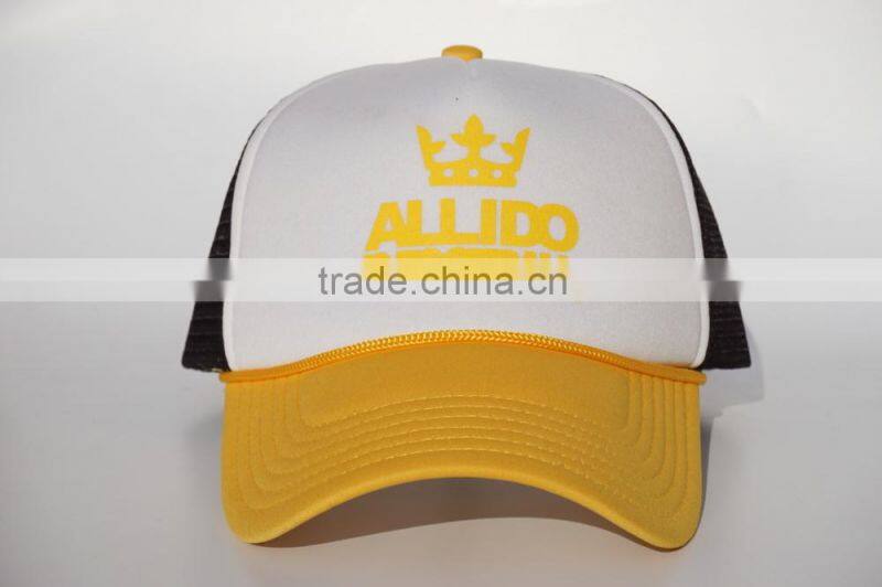 Yellow polyester foam snapback hat with string