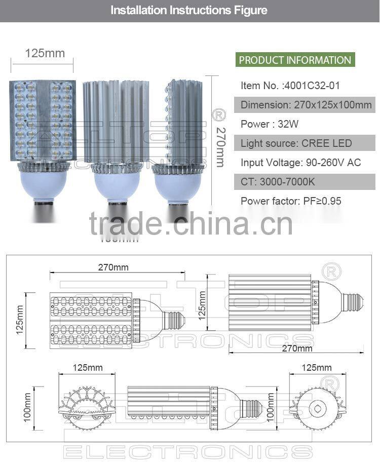 High qulity IP67 waterproof aluminum 36w led street lighting e40