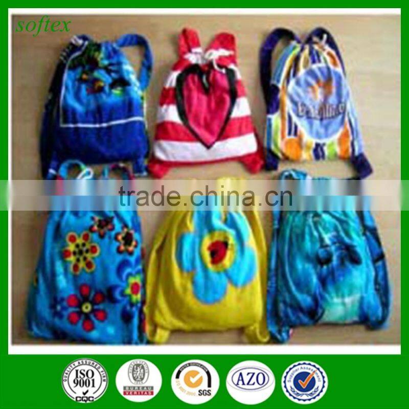 Cotton beach towel backpack,folding beach towel bag with custom logo