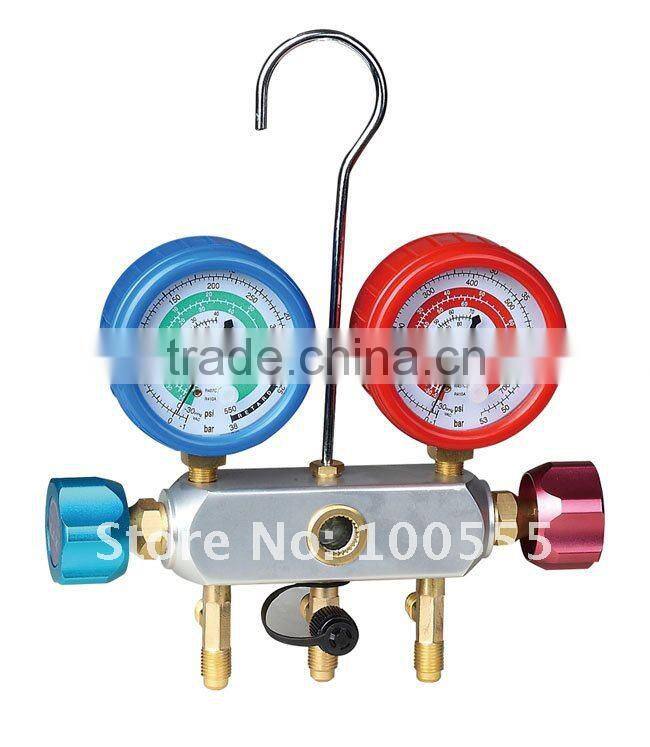 1/4 SAE 2-valve piston valve manifold with sight glass 68mm and 80mm gauge optional PR1010