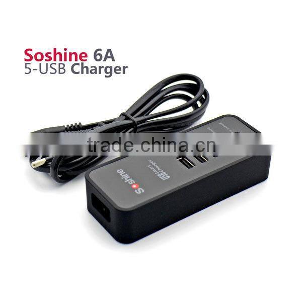Soshine New 6A 5 Port USB Portable Travel Charger Rapid Charger for iPhone iPad Android Devices 5 port usb charger