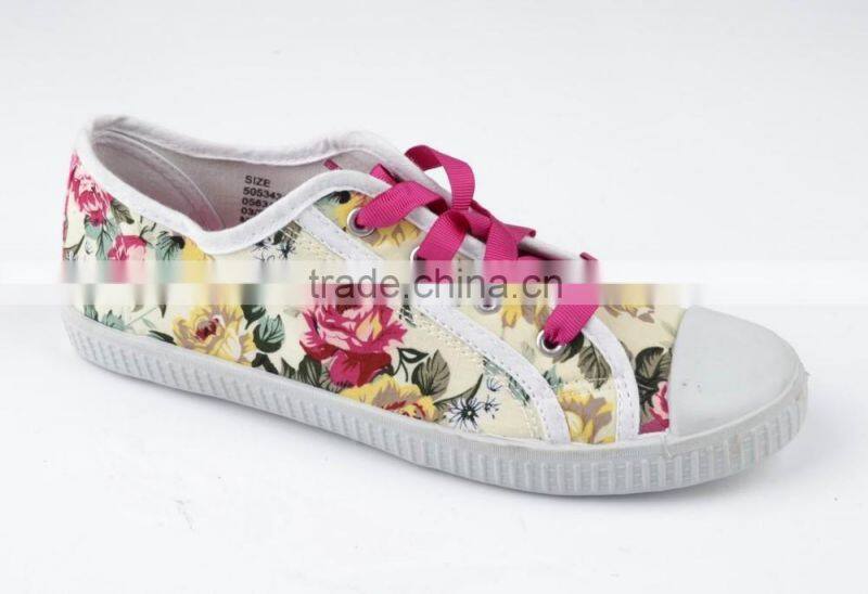 Low top sneakers flower print canvas lace up china wholesale for girls