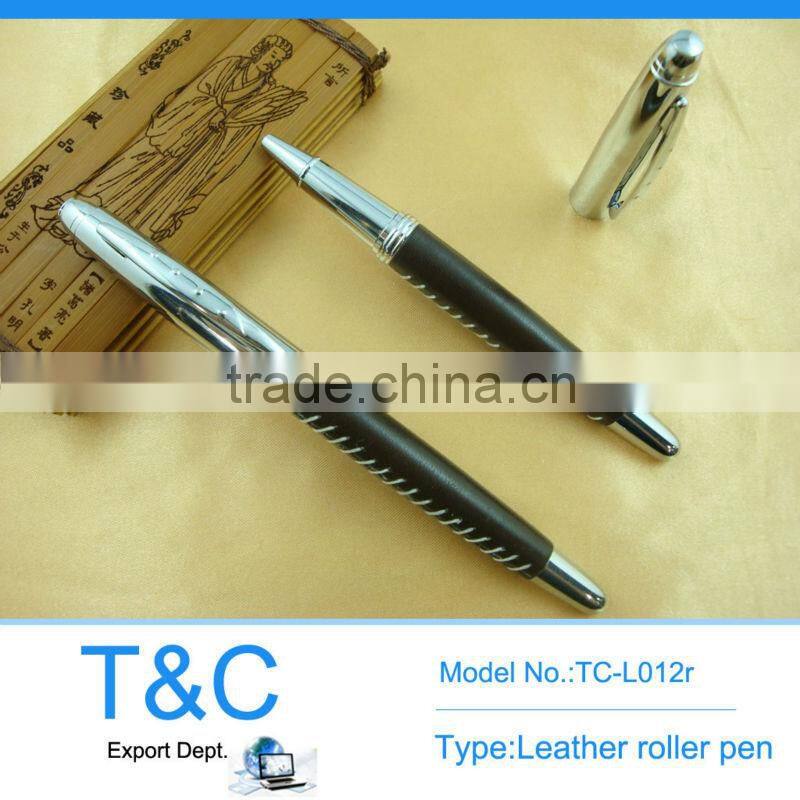 TC-L014b spray silver metal ball pen with no stitching leather