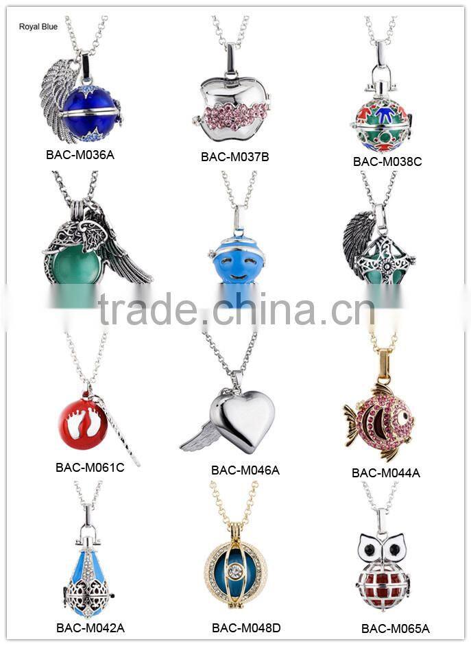 Newest Fashion Jewelry Women's Openable Rhinestones Pave Metal Cage Chime Box Sound Ball Pendant Pregnancy Necklaces HBAC-M047