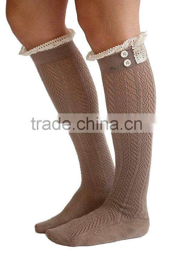 Women Knee High Boot Socks Knee High Grace and Lace Dainty Boot Socks With Button And Lace