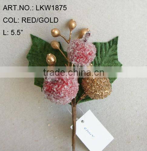 2014 New Artificial Christmas Red/Gold Flower Pick 5.5" Artificial Fruit Flower With Berries