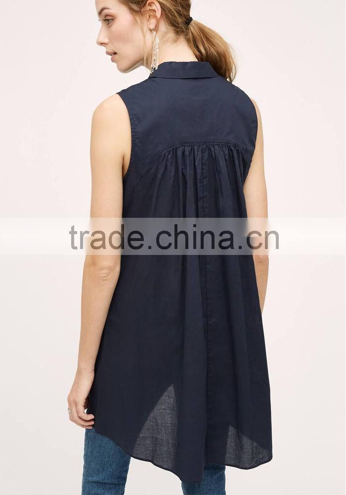 Ladies fashion new design tunic short front long back sleeveless tunic tops