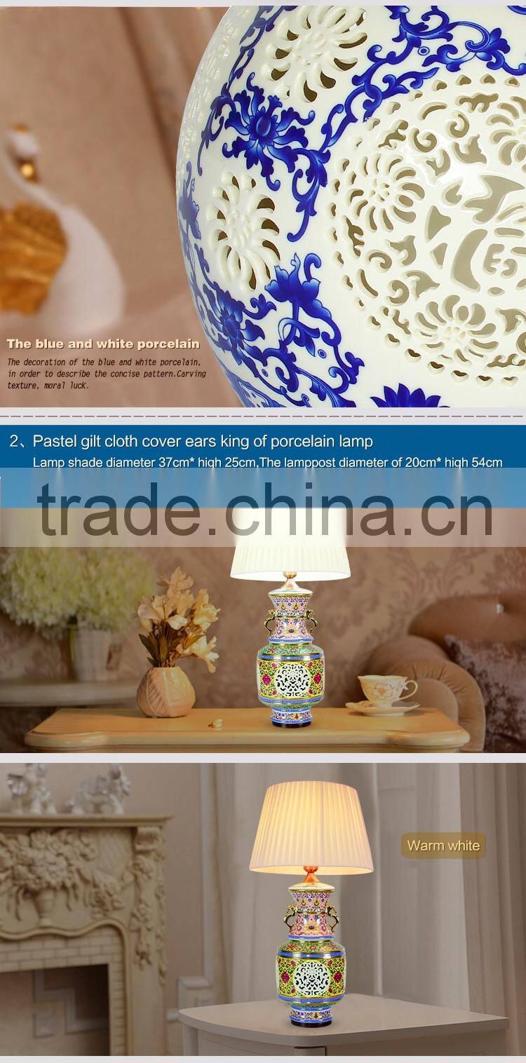 LED Different design porcelain body table flower Lamp vase with fabric shade