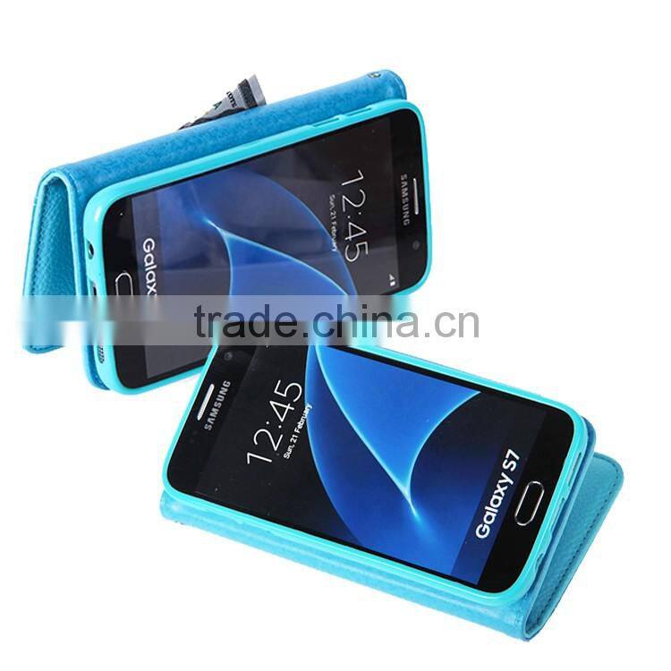 2016 Wholesale Premium Leather Mobile Phone Flip Cover Case / Card Slots 2 in 1 Case for Samsung Galaxy S7 S7 edge