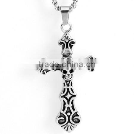 New Men's Stainless Steel Skull Cross Biker Pendant