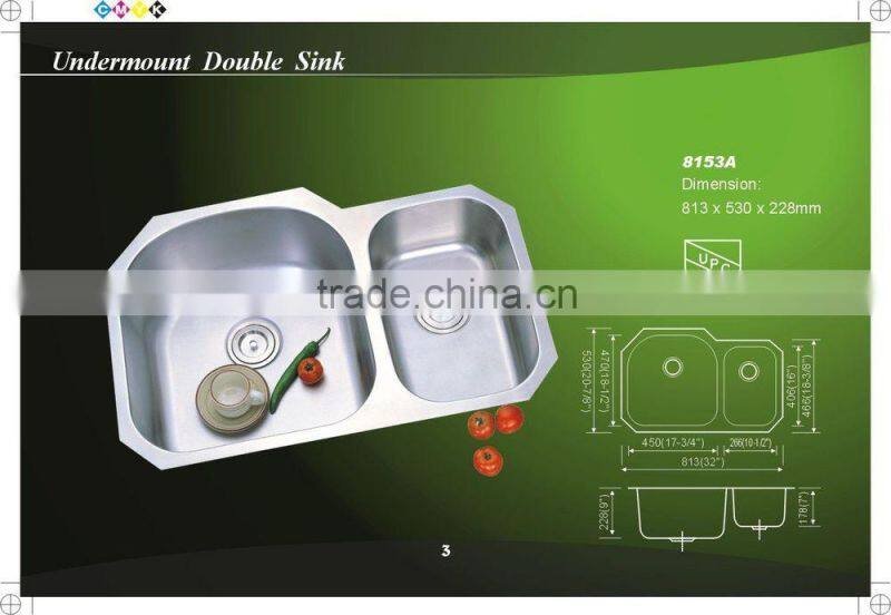 HOUSESTAR CUPC high quality stainless steel kitchen sink cheap bathroom tensile double sink 8153A