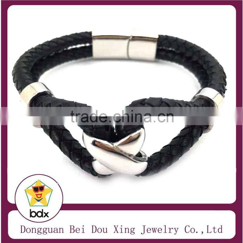 2015 Alibaba Wholesales Fashion Handmade Braided Leather Stainless Steel Magnetic Clasp Bracelet With Good Quality