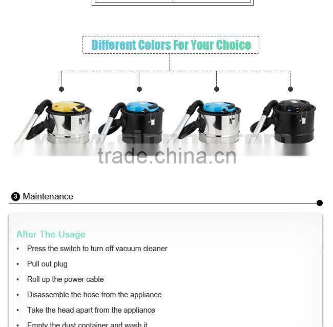 Ash cleaner 800W bin 20lt steel pipe pellet stove chimney BJ121-20L