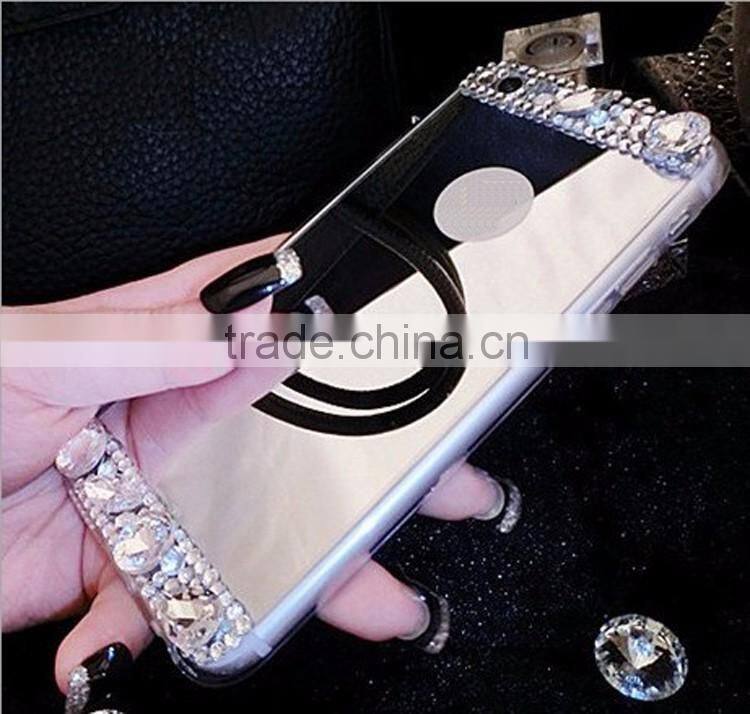 Mirror Luury Diamond Rhinestone TPU Case for iPhone 5 6 6s plus Soft Silicone Thin Protective Back Cover for Samsung Galaxy S6