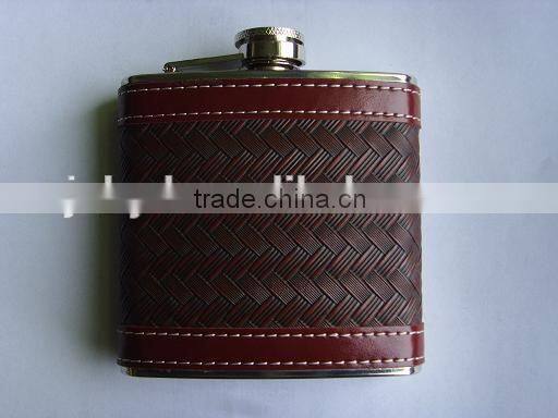 Stainless steel hip flask with leather wrap
