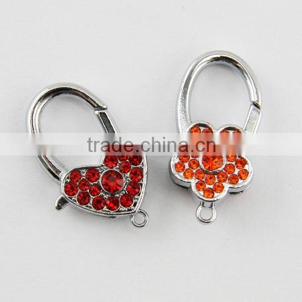 key chain rhinestone flower and heart shaped double lobster clasp