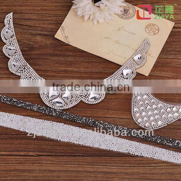 2014 crystal rhinestone neckline motif for wedding dresses
