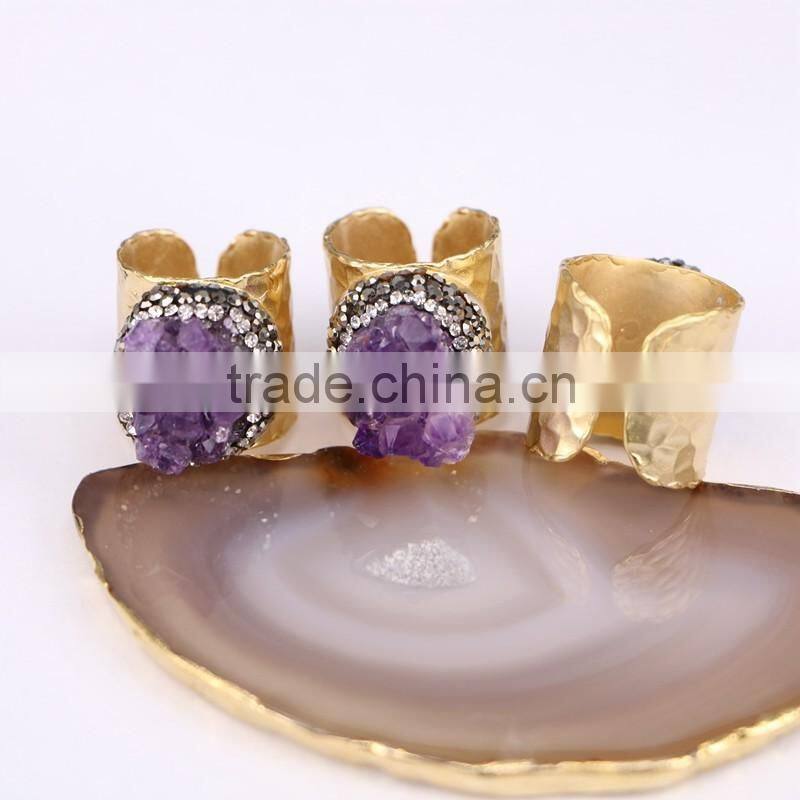 Natural Amazon Gold Plated Druzy Ring, Gold Plated Metal Brass Gemstone Druzy Ring, Fashion Stone Jewelry Druzy Stone Ring