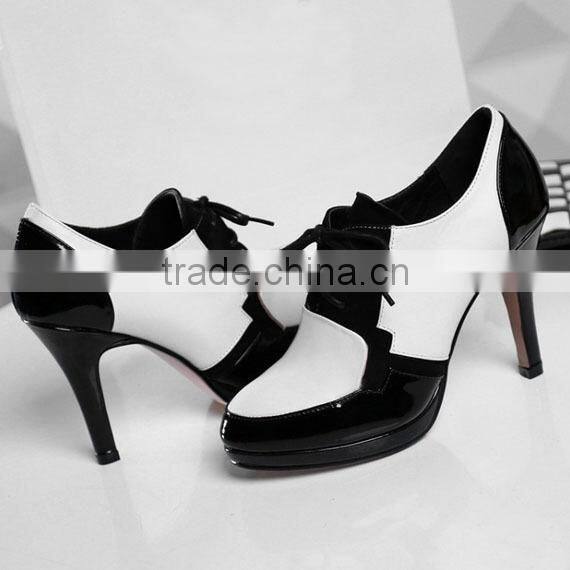 2015 Sexy Genuine Leather High Heel Ankle Boots Fancy Double Color Lace Up High Heel Pump Dress Shoes CP6684