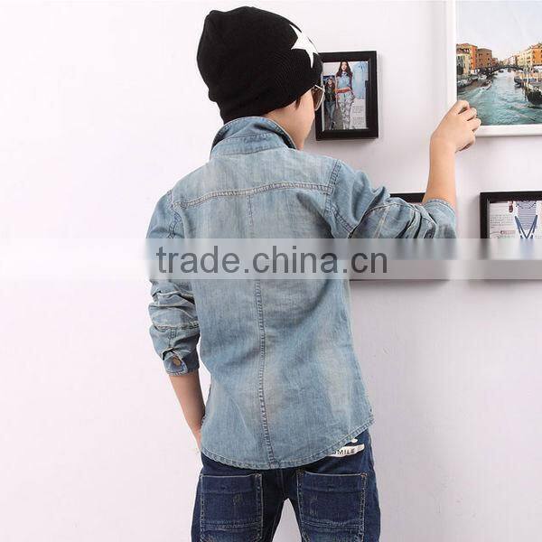 Fashion cowboy clothes top breathable light blue jeans shirt model