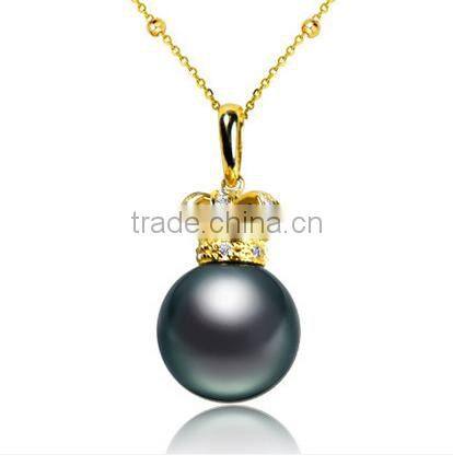 AAA 11-12mm 18k gold black perfect round tahiti pearl pendant