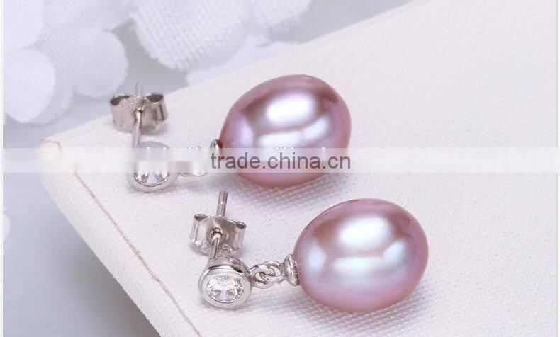 9mm AAA 925 silver genuine natural real pearl earring