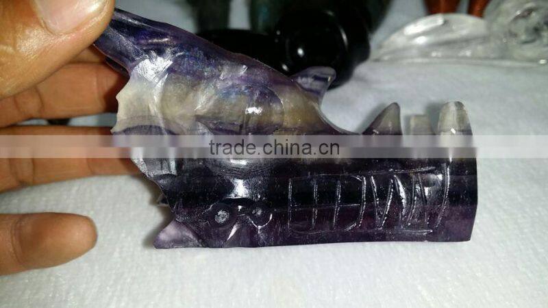 Wholesale colorful fluorite dragon skull head for decoration