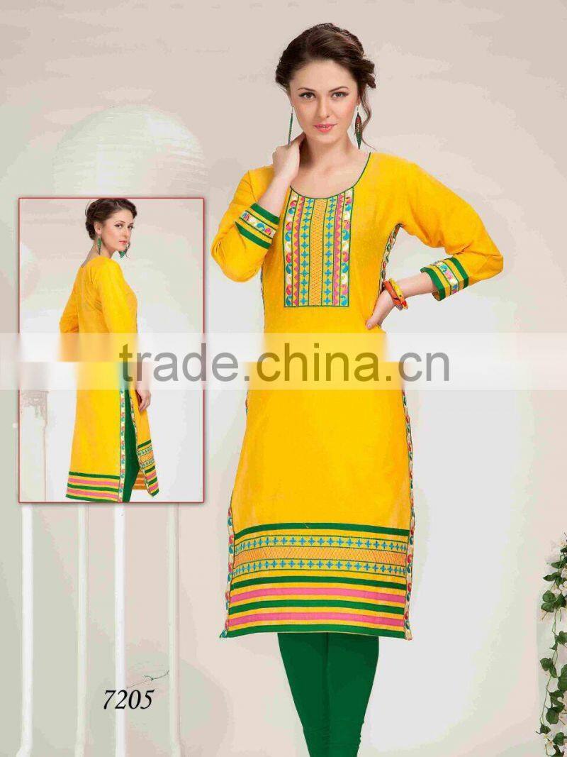 Embroidery flower design all over with hi neck border Vogue Designer Kurtis