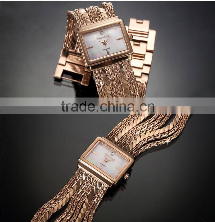 Elegant Rose Gold Brass Tassel Bracelet Quartz Lady Watch