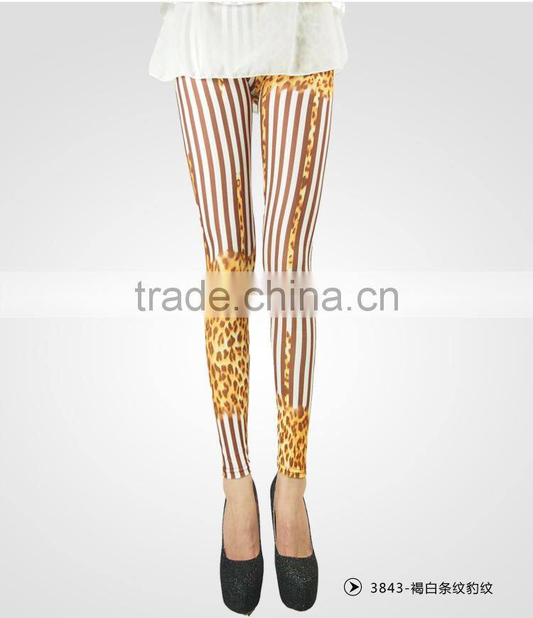 Women`s Striped Leopard Print Slim leg Footless Ladies Leggings