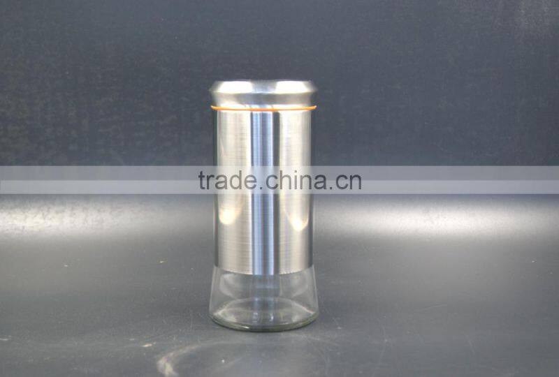 big glass canister with silver S/S holder