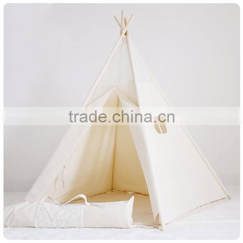 Wholesale low MOQ plain calico lace indoor kids teepee