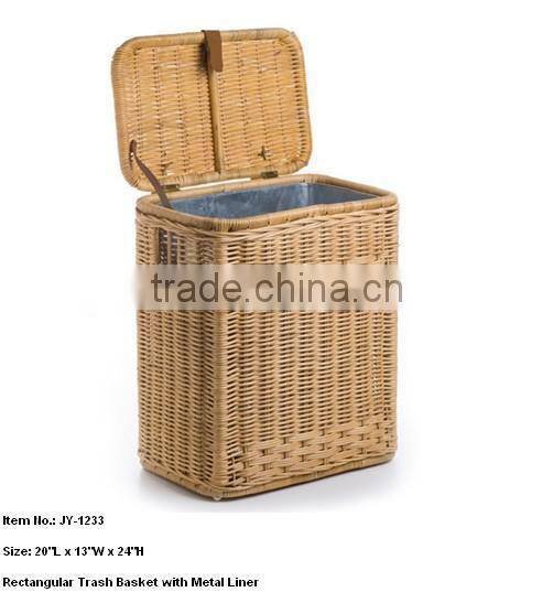 Recycling willow baskets with metal Liner for Trashes