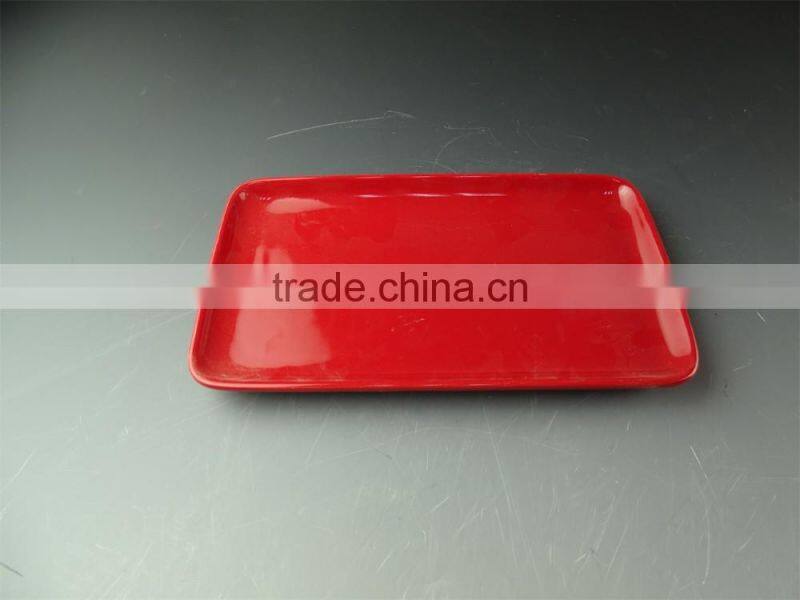 Wholesale Red glazed ceramic Rectangle dinner plate for daily use