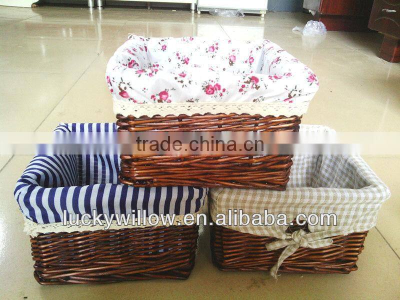 pure manual rect wicker basket with fabric