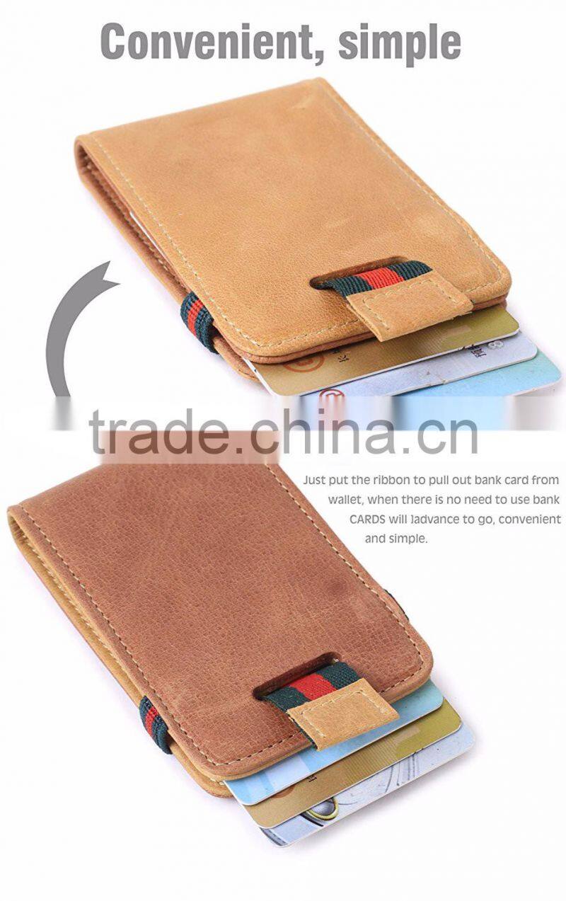 RFID Blocking Bifold Slim Wallet with Pull Tab Sleeves and Money Clip