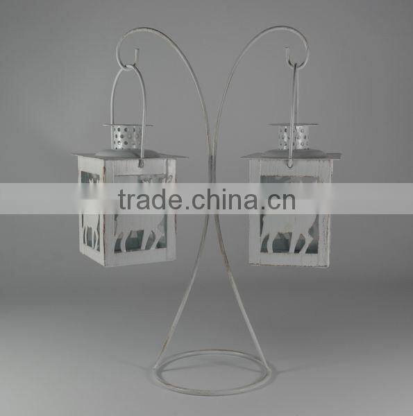Metal stand with two christmas deer lantern