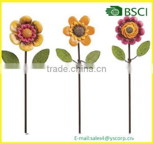 Wholesale Set of 3 Hand Painted Metal Miniature Flower Stakes for Embellishing Dollhouses Fairy Gardens and Crafts