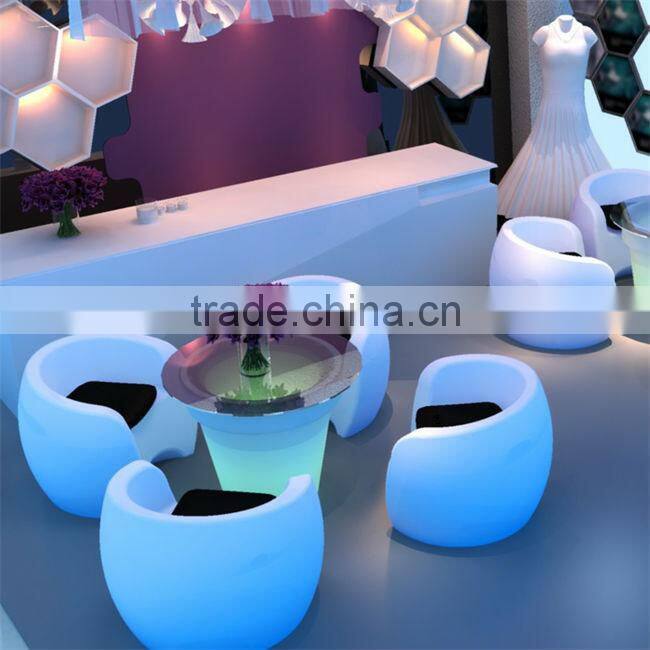 luxy hotel lounge led illuminated chair sets / RGB color adjustable PE material sofa and chair sets