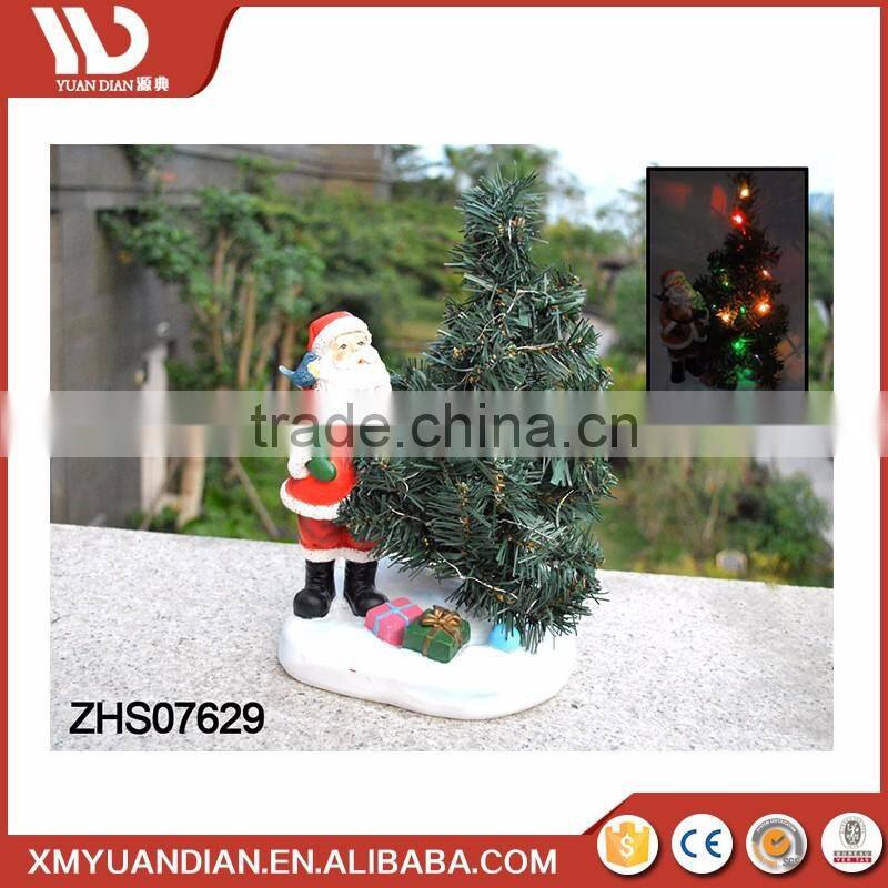 Gift Craft Santa Resin Christmas Ornament Led Solar Mini Christmas Tree Light