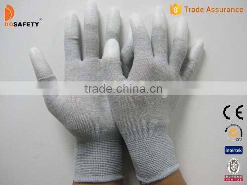 PU Gloves With Knit Wrist White PU Coated On Finger Glove