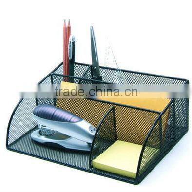 5 divided compartment silver metal mesh multifunction desk organizer