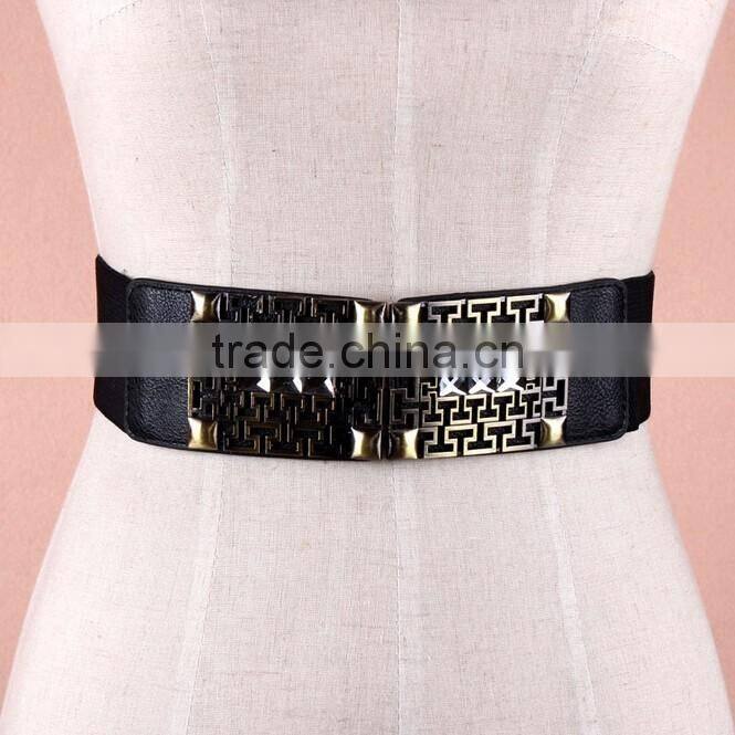 Wholesale hollowed pattern alloy buckle elastic women lady waist belt