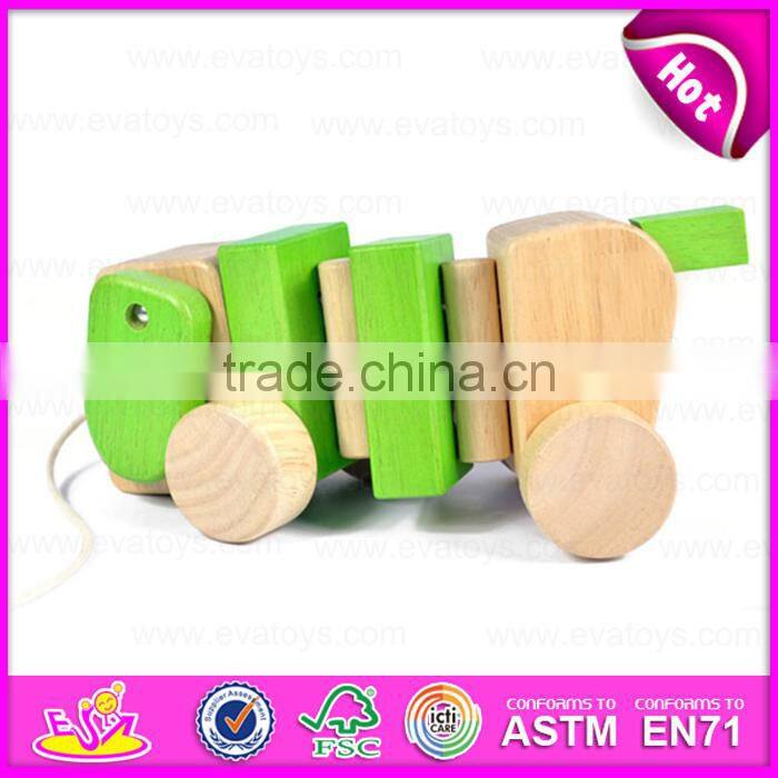 2015 Educational Cute String Wooden Dog Pull Toy,Wooden dog pull along toy for toddlers,Hot sale Wooden animal pull toy W05B099