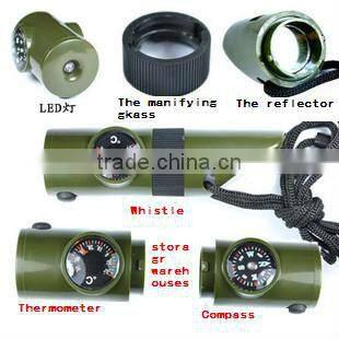 Seven in one outdoor multifunctional rescue whistle with compass outdoor survival whistle
