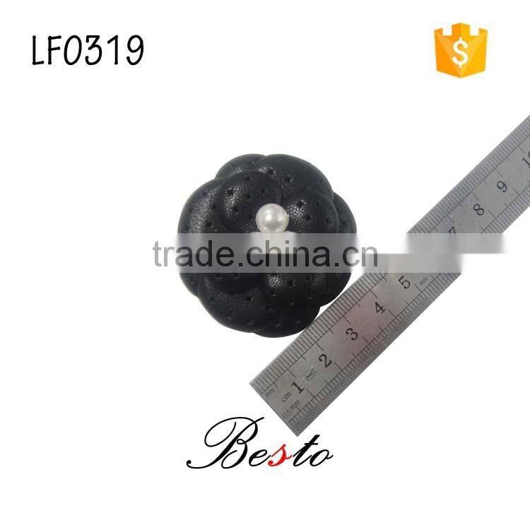 Black attracitive and new leather flower punch with pearls center for shoes &bag decoration